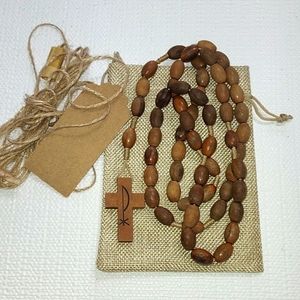 Wood Rope Rosary  with  Burlap Gift Bag